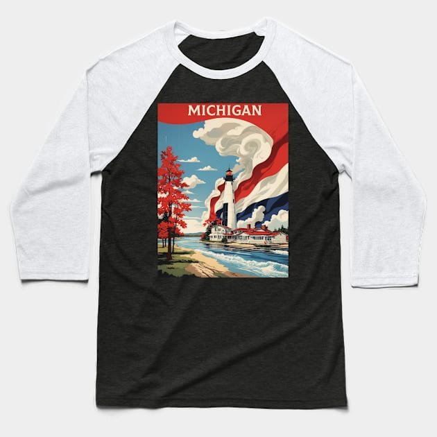 Michigan United States of America Tourism Vintage Poster Baseball T-Shirt by TravelersGems